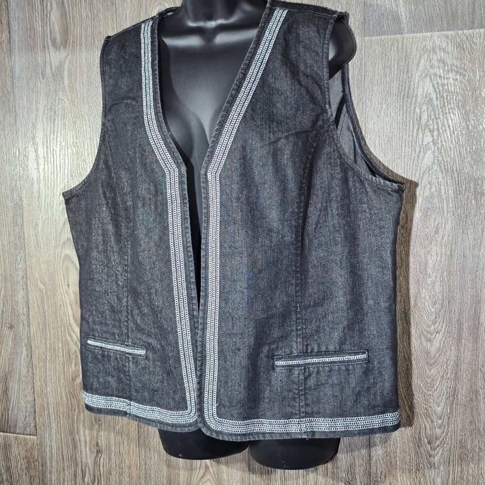 Additions by Chico's Womens Black Denim Vest Embellished Chico's Size 3 US XL/16